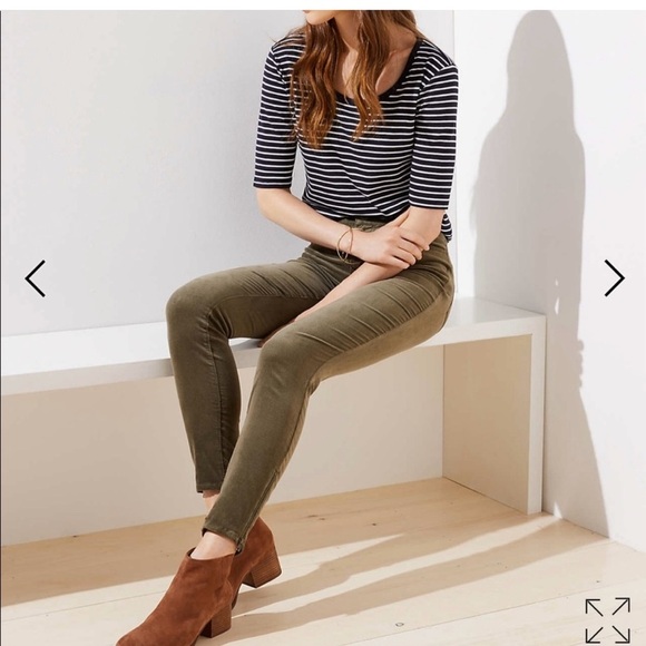 LOFT Corduroy Ankle Zip Modern Skinny Pants, Tahoe Pine Green size 6 or 28 cords - Picture 1 of 16